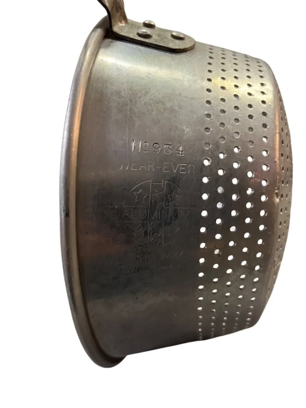 Vintage Wear Ever Aluminum Handled Colander With Perforated Design Used 934 Hook